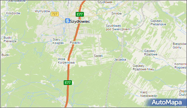 mapa Sadek gmina Szydłowiec, Sadek gmina Szydłowiec na mapie Targeo