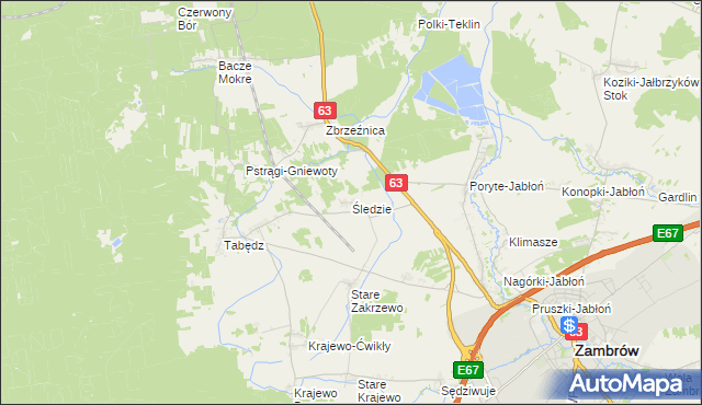 mapa Śledzie gmina Zambrów, Śledzie gmina Zambrów na mapie Targeo