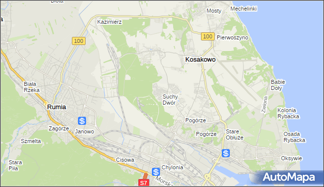 mapa Suchy Dwór gmina Kosakowo, Suchy Dwór gmina Kosakowo na mapie Targeo