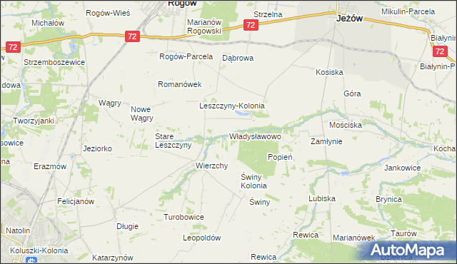 mapa Władysławowo gmina Jeżów, Władysławowo gmina Jeżów na mapie Targeo