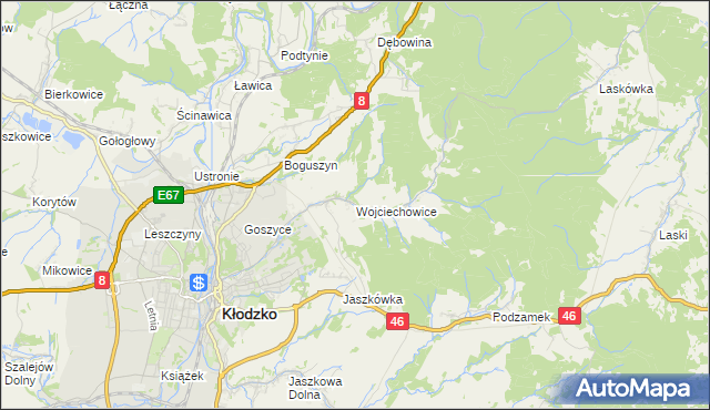 mapa Wojciechowice gmina Kłodzko, Wojciechowice gmina Kłodzko na mapie Targeo