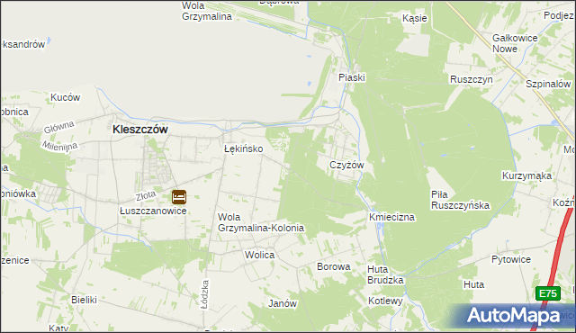 mapa Adamów gmina Kleszczów, Adamów gmina Kleszczów na mapie Targeo