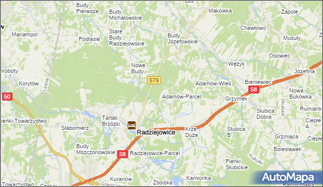 mapa Adamów-Parcel, Adamów-Parcel na mapie Targeo