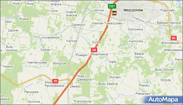 mapa Adamowice gmina Mszczonów, Adamowice gmina Mszczonów na mapie Targeo