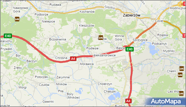 mapa Aleksandrowice gmina Zabierzów, Aleksandrowice gmina Zabierzów na mapie Targeo