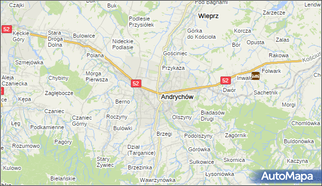 mapa Andrychów, Andrychów na mapie Targeo
