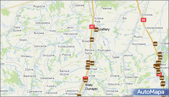 mapa Bańska Niżna, Bańska Niżna na mapie Targeo