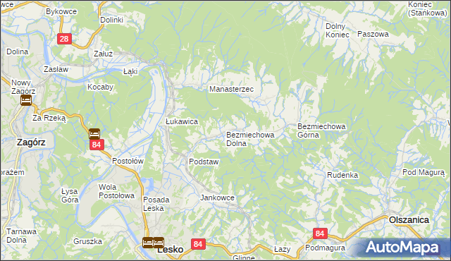 mapa Bezmiechowa Dolna, Bezmiechowa Dolna na mapie Targeo