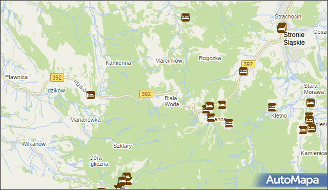 mapa Biała Woda gmina Bystrzyca Kłodzka, Biała Woda gmina Bystrzyca Kłodzka na mapie Targeo