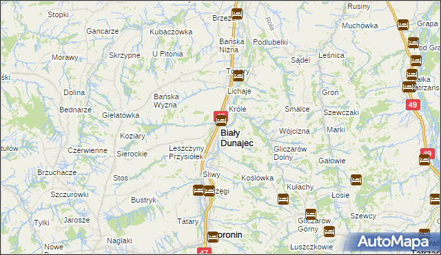 mapa Biały Dunajec, Biały Dunajec na mapie Targeo