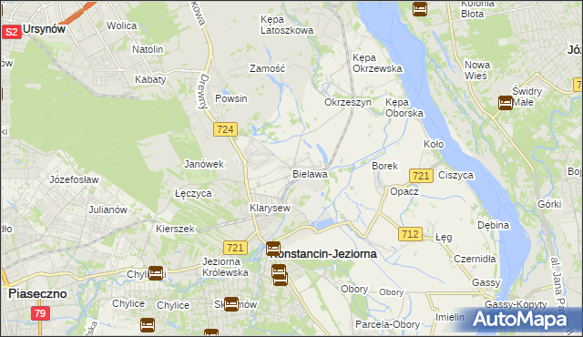 mapa Bielawa gmina Konstancin-Jeziorna, Bielawa gmina Konstancin-Jeziorna na mapie Targeo