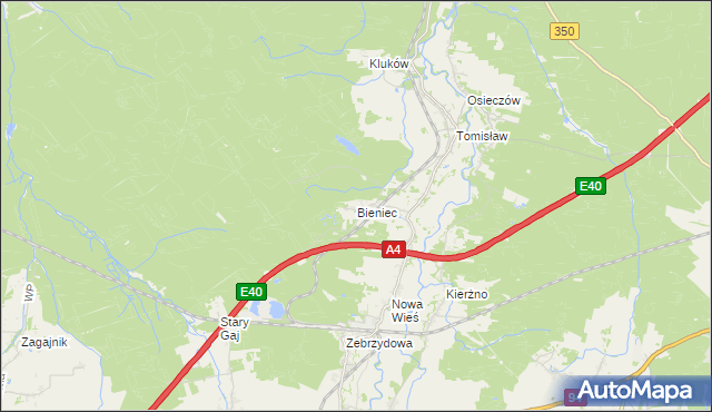 mapa Bieniec gmina Nowogrodziec, Bieniec gmina Nowogrodziec na mapie Targeo