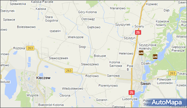 mapa Biskupie gmina Ślesin, Biskupie gmina Ślesin na mapie Targeo