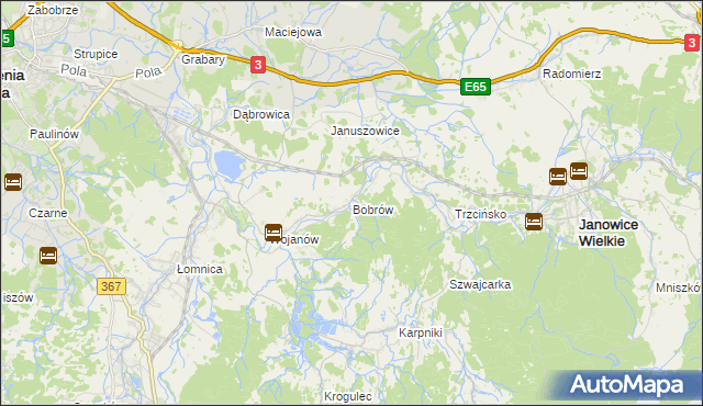 mapa Bobrów gmina Mysłakowice, Bobrów gmina Mysłakowice na mapie Targeo