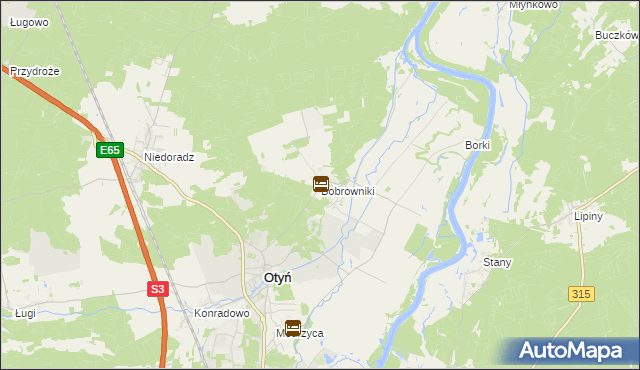 mapa Bobrowniki gmina Otyń, Bobrowniki gmina Otyń na mapie Targeo