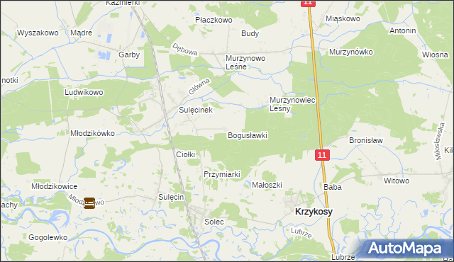 mapa Bogusławki gmina Krzykosy, Bogusławki gmina Krzykosy na mapie Targeo