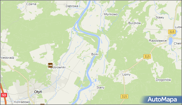 mapa Borki gmina Otyń, Borki gmina Otyń na mapie Targeo