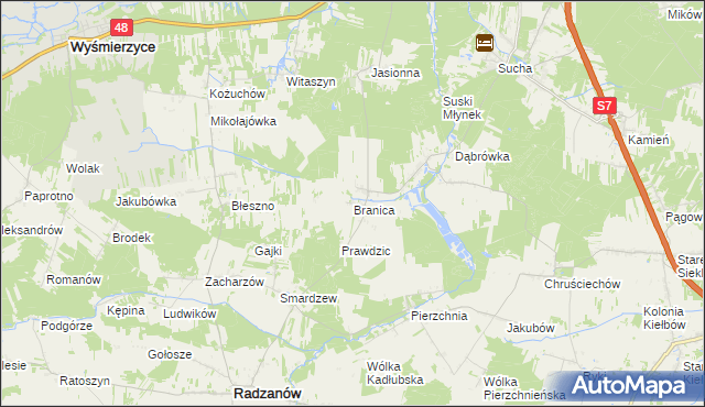 mapa Branica gmina Radzanów, Branica gmina Radzanów na mapie Targeo