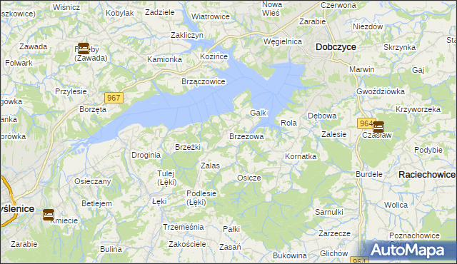 mapa Brzezowa gmina Dobczyce, Brzezowa gmina Dobczyce na mapie Targeo