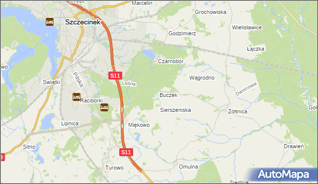 mapa Buczek gmina Szczecinek, Buczek gmina Szczecinek na mapie Targeo