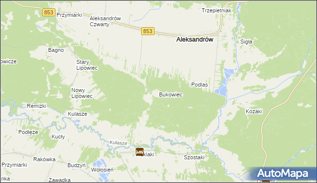 mapa Bukowiec gmina Aleksandrów, Bukowiec gmina Aleksandrów na mapie Targeo