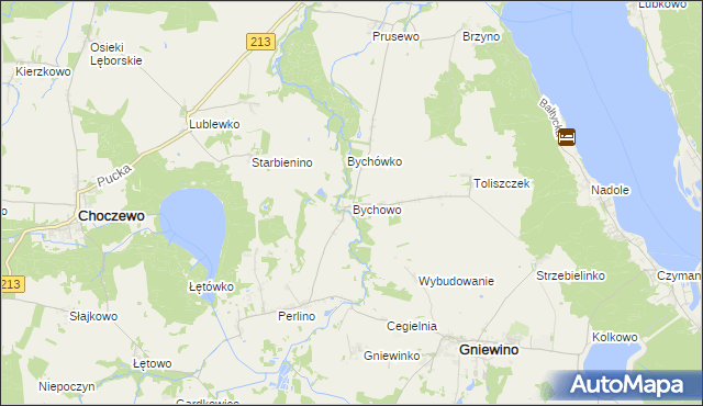 mapa Bychowo gmina Gniewino, Bychowo gmina Gniewino na mapie Targeo