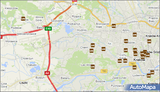 mapa Chełm gmina Kraków, Chełm gmina Kraków na mapie Targeo