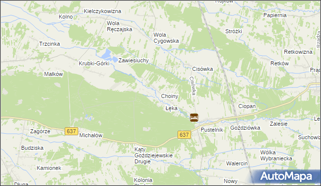 mapa Choiny gmina Stanisławów, Choiny gmina Stanisławów na mapie Targeo
