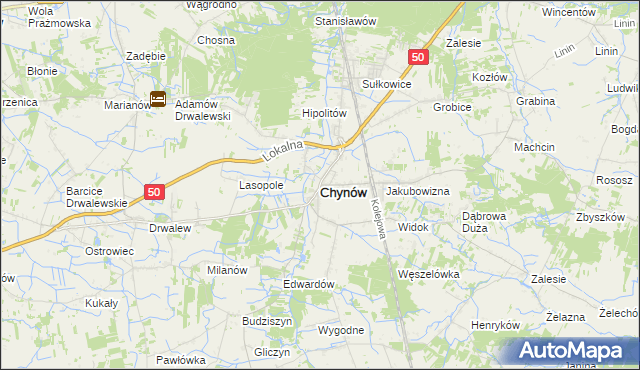 mapa Chynów powiat grójecki, Chynów powiat grójecki na mapie Targeo