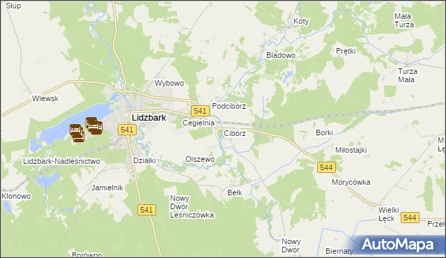 mapa Cibórz gmina Lidzbark, Cibórz gmina Lidzbark na mapie Targeo
