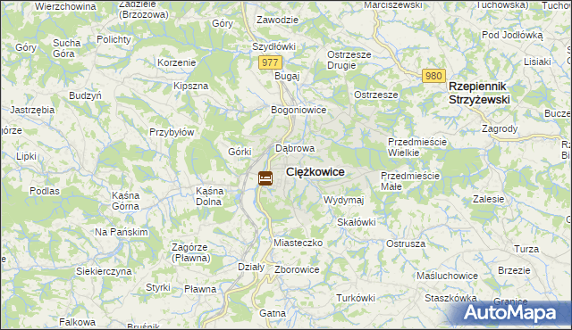 mapa Ciężkowice powiat tarnowski, Ciężkowice powiat tarnowski na mapie Targeo