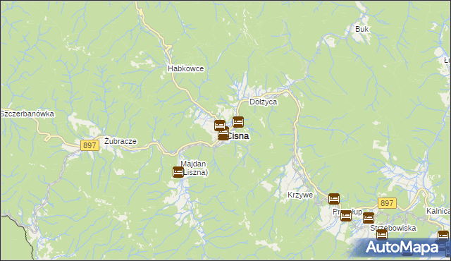 mapa Cisna, Cisna na mapie Targeo