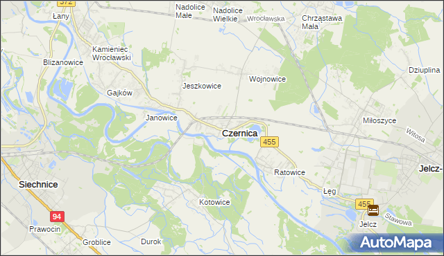 mapa Czernica powiat wrocławski, Czernica powiat wrocławski na mapie Targeo