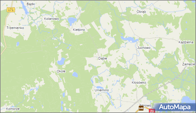 mapa Dąbie gmina Borne Sulinowo, Dąbie gmina Borne Sulinowo na mapie Targeo