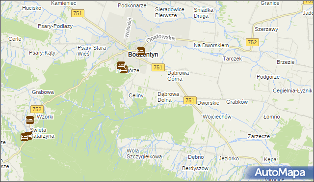 mapa Dąbrowa Dolna gmina Bodzentyn, Dąbrowa Dolna gmina Bodzentyn na mapie Targeo