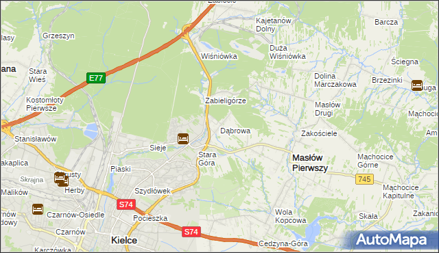 mapa Dąbrowa gmina Masłów, Dąbrowa gmina Masłów na mapie Targeo