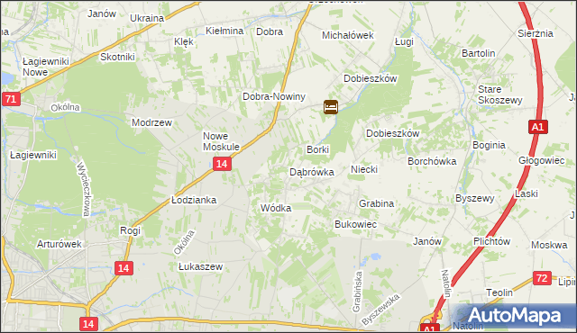 mapa Dąbrówka gmina Nowosolna, Dąbrówka gmina Nowosolna na mapie Targeo