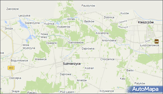 mapa Dąbrówka gmina Sulmierzyce, Dąbrówka gmina Sulmierzyce na mapie Targeo