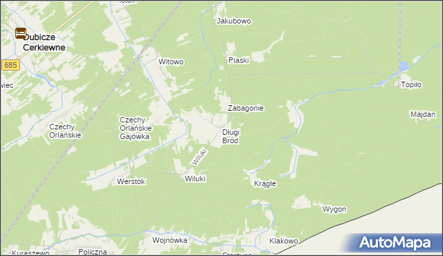 mapa Długi Bród gmina Dubicze Cerkiewne, Długi Bród gmina Dubicze Cerkiewne na mapie Targeo