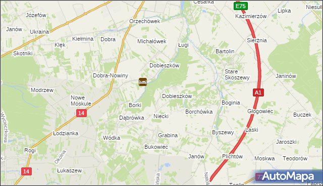 mapa Dobieszków gmina Nowosolna, Dobieszków gmina Nowosolna na mapie Targeo