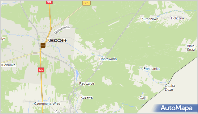 mapa Dobrowoda gmina Kleszczele, Dobrowoda gmina Kleszczele na mapie Targeo