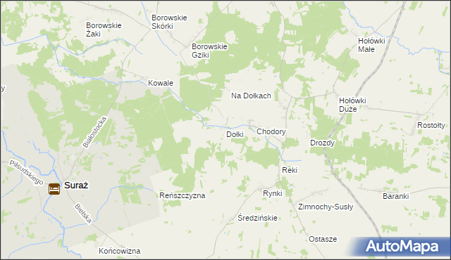 mapa Dołki gmina Turośń Kościelna, Dołki gmina Turośń Kościelna na mapie Targeo