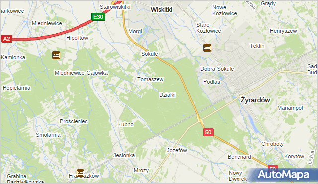 mapa Działki gmina Wiskitki, Działki gmina Wiskitki na mapie Targeo