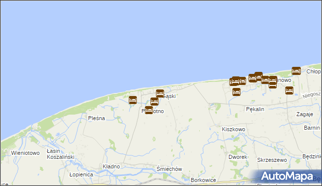 mapa Gąski gmina Mielno, Gąski gmina Mielno na mapie Targeo