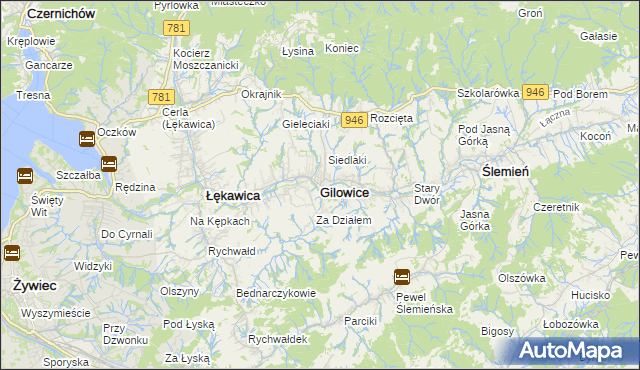 mapa Gilowice powiat żywiecki, Gilowice powiat żywiecki na mapie Targeo