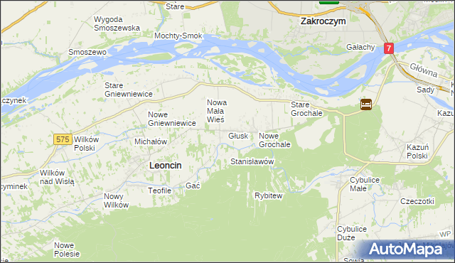 mapa Głusk gmina Leoncin, Głusk gmina Leoncin na mapie Targeo