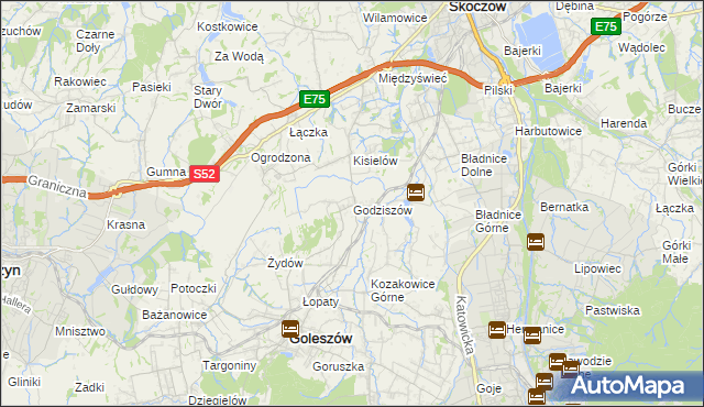 mapa Godziszów gmina Goleszów, Godziszów gmina Goleszów na mapie Targeo