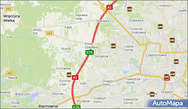 mapa Gorzelnia gmina Blachownia, Gorzelnia gmina Blachownia na mapie Targeo