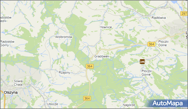 mapa Gradówek gmina Lwówek Śląski, Gradówek gmina Lwówek Śląski na mapie Targeo