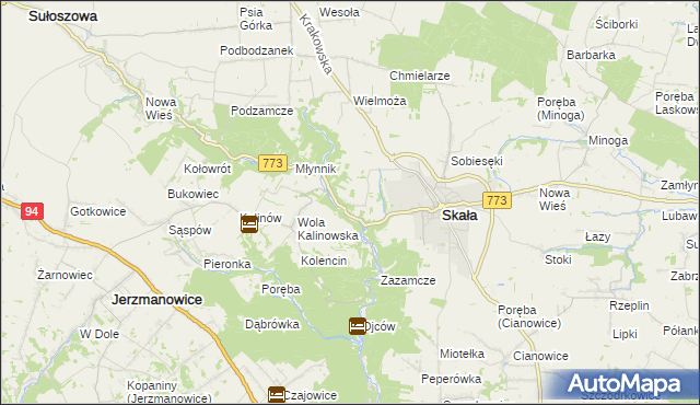 mapa Grodzisko gmina Skała, Grodzisko gmina Skała na mapie Targeo
